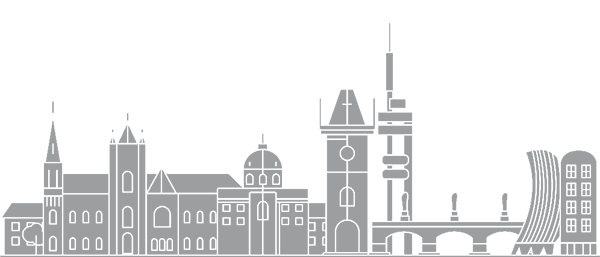 Skyline Praag - Tsjechië - grijs met transparante achtergrond - 600 x 257 pixels